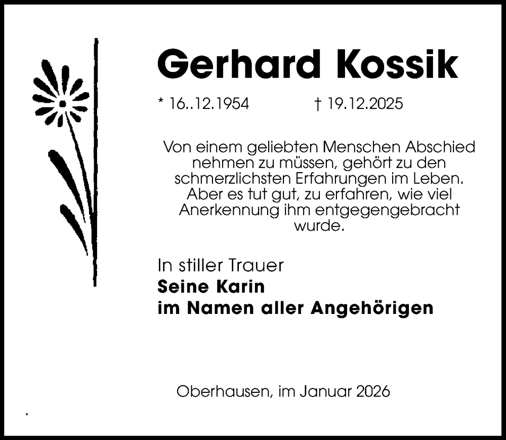  Traueranzeige für Gerhard Kossik vom 21.02.2026 aus Sächsische Zeitung
