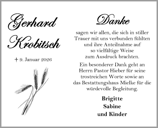 Traueranzeige von Gerhard Krobitsch von Lübecker Nachrichten