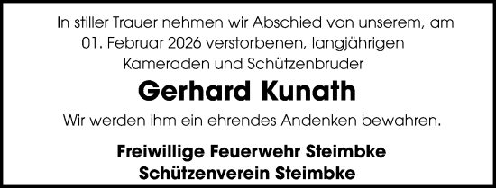 Traueranzeige von Gerhard Kunath von Die Harke