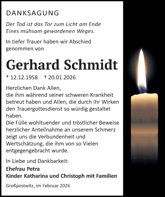 Traueranzeige von Gerhard Schmidt von Sächsische Zeitung