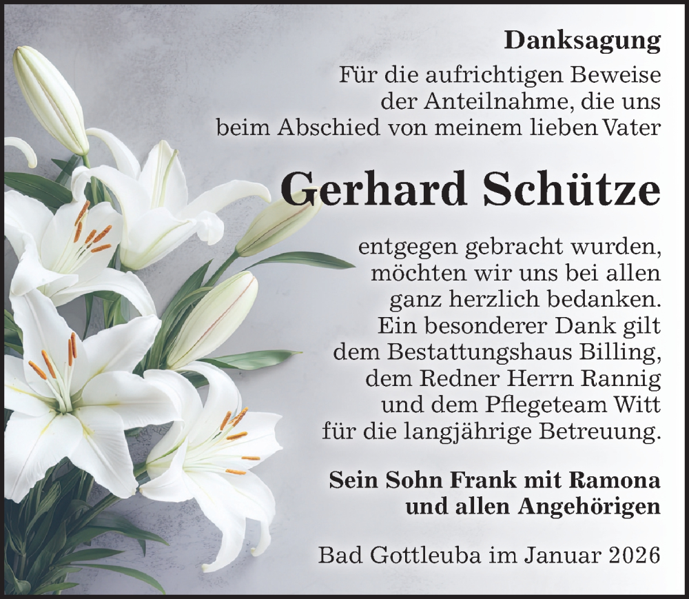  Traueranzeige für Gerhard Schütze vom 24.01.2026 aus Sächsische Zeitung