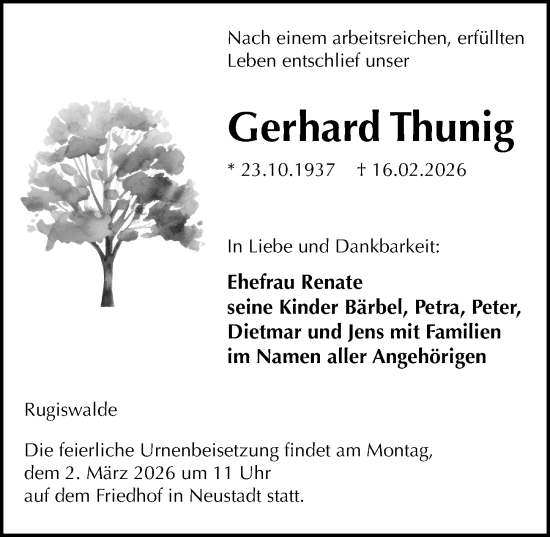 Traueranzeige von Gerhard Thunig von Sächsische Zeitung