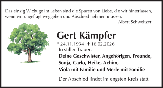 Traueranzeige von Gert Kämpfer von Hannoversche Allgemeine Zeitung/Neue Presse