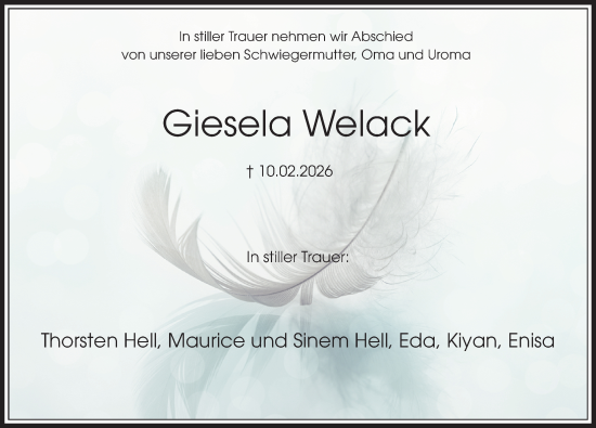 Traueranzeige von Giesela Welack von Hannoversche Allgemeine Zeitung/Neue Presse