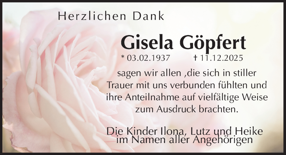  Traueranzeige für Gisela Göpfert vom 07.02.2026 aus Sächsische Zeitung