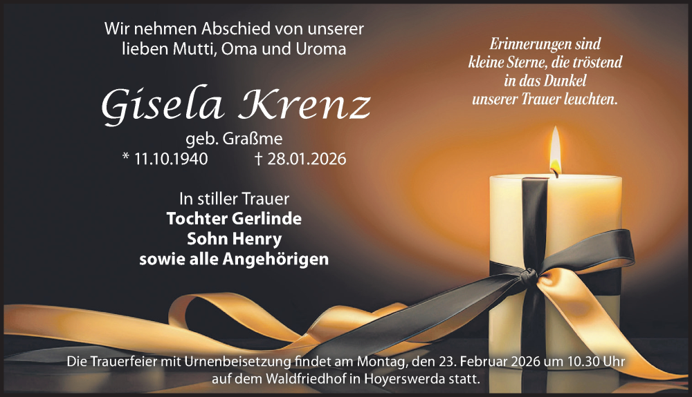  Traueranzeige für Gisela Krenz vom 14.02.2026 aus Sächsische Zeitung