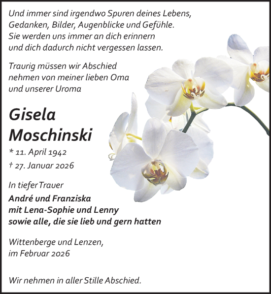 Traueranzeige von Gisela Moschinski von Wochenspiegel