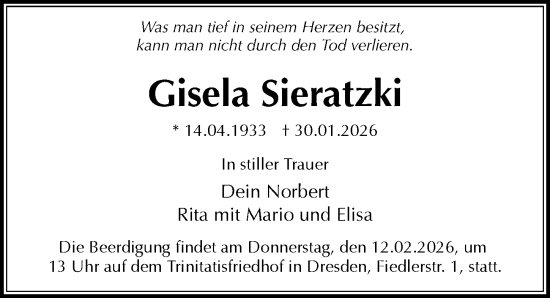 Traueranzeige von Gisela Sieratzki von Sächsische Zeitung