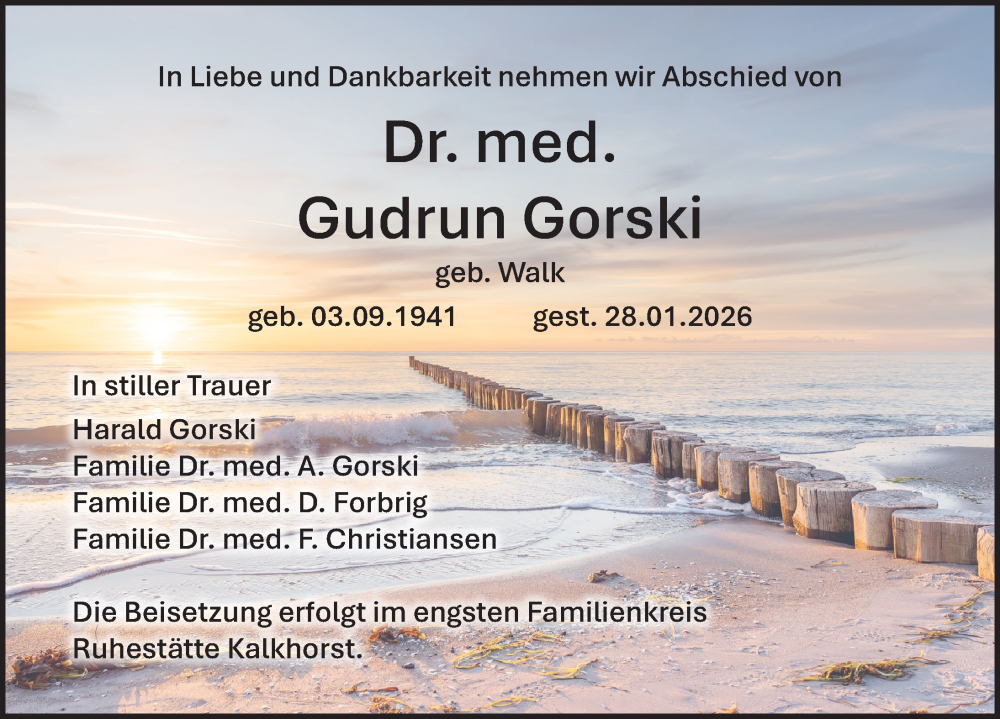  Traueranzeige für Gudrun Gorski vom 07.02.2026 aus Ostsee-Zeitung GmbH