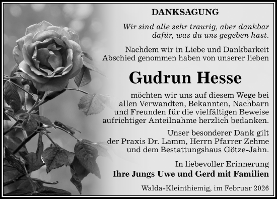 Traueranzeige von Gudrun Hesse von Sächsische Zeitung