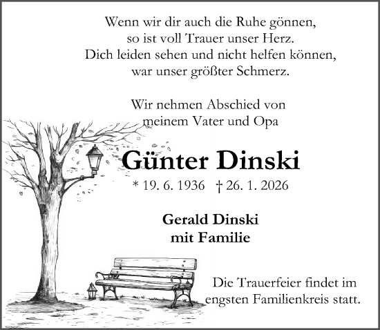Traueranzeige von Günter Dinski von Märkischen Allgemeine Zeitung