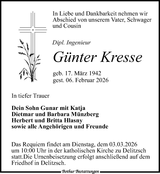Traueranzeige von Günter Kresse von Leipziger Volkszeitung