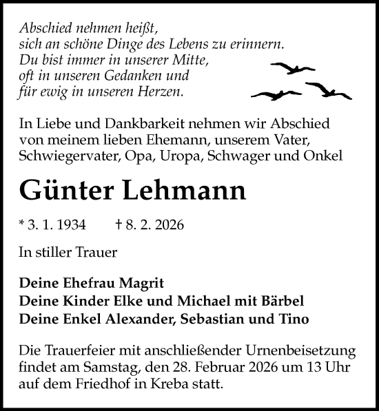 Traueranzeige von Günter Lehmann von Sächsische Zeitung