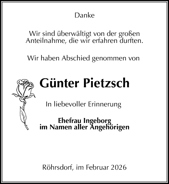 Traueranzeige von Günter Pietzsch von Sächsische Zeitung