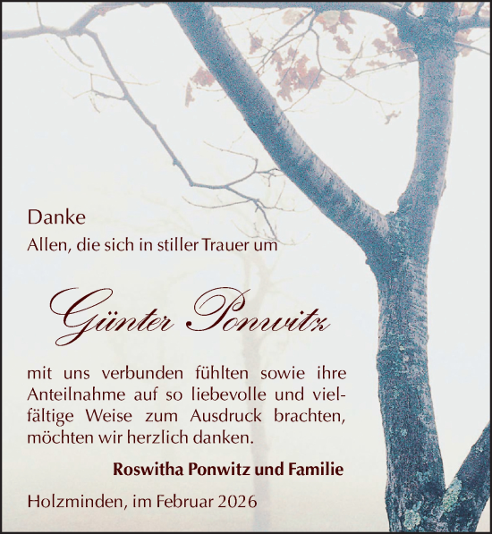 Traueranzeige von Günter Ponwitz von Täglicher Anzeiger Holzminden