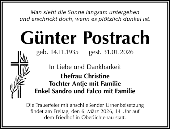 Traueranzeige von Günter Postrach von Sächsische Zeitung