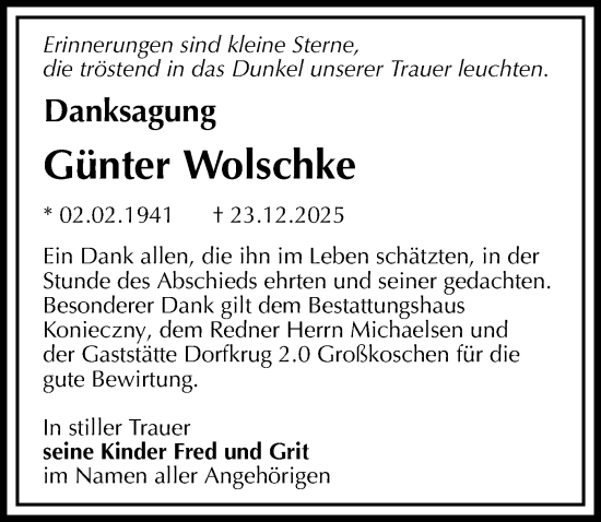 Traueranzeige von Günter Wolschke von Sächsische Zeitung