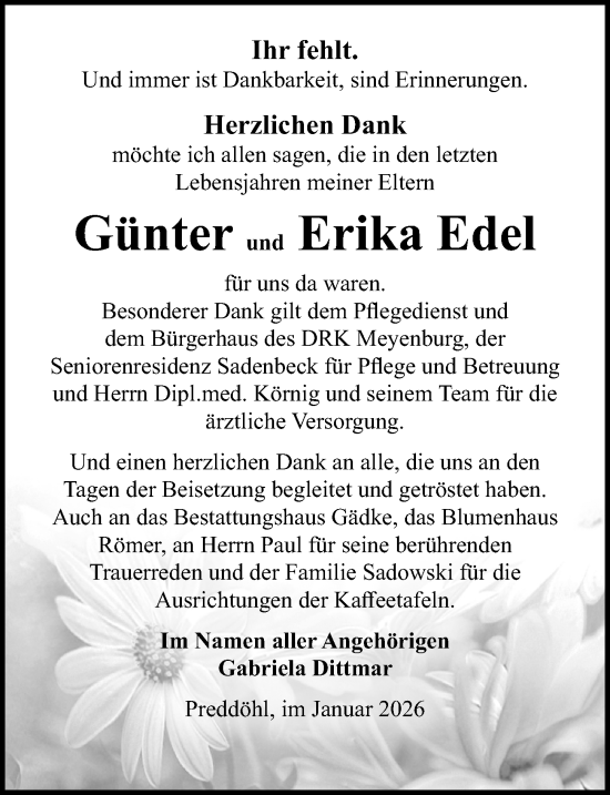 Traueranzeige von Günter und Erika Edel von Wochenspiegel