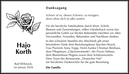 Traueranzeige von Hajo Korth von Wochenspiegel