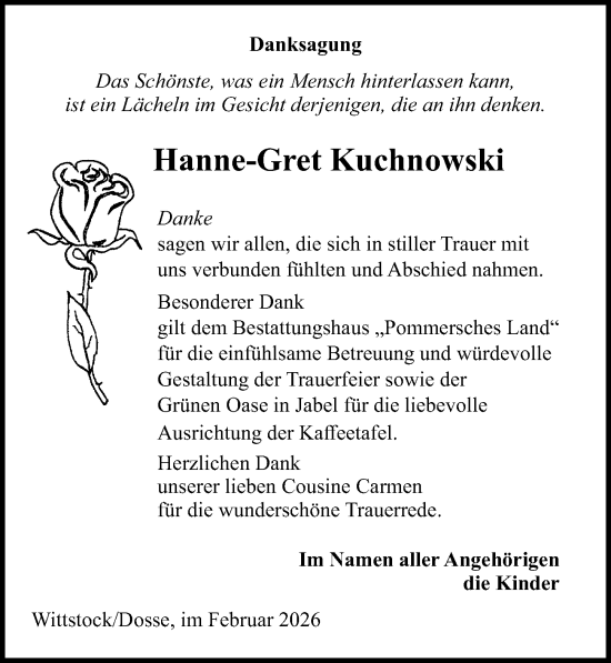 Traueranzeige von Hanne-Gret Kuchnowski von Wochenspiegel