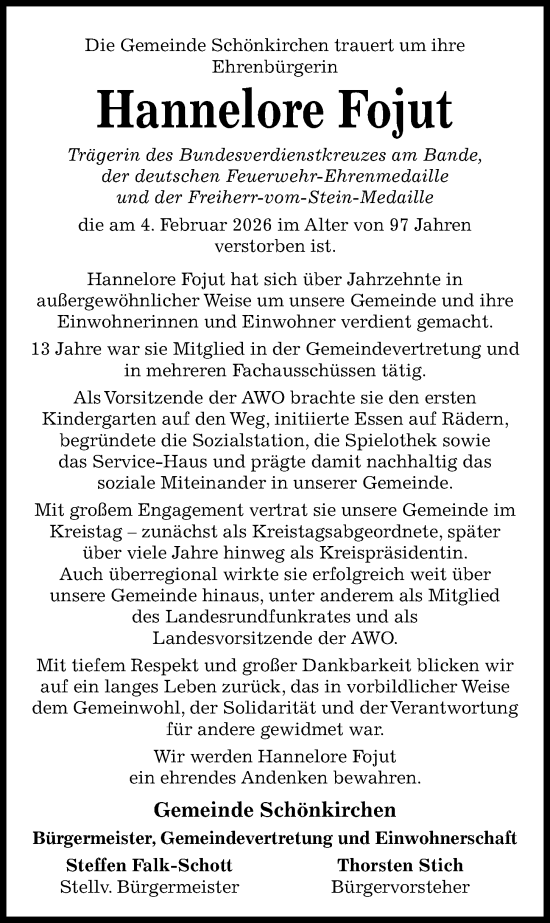 Traueranzeige von Hannelore Fojut von Kieler Nachrichten