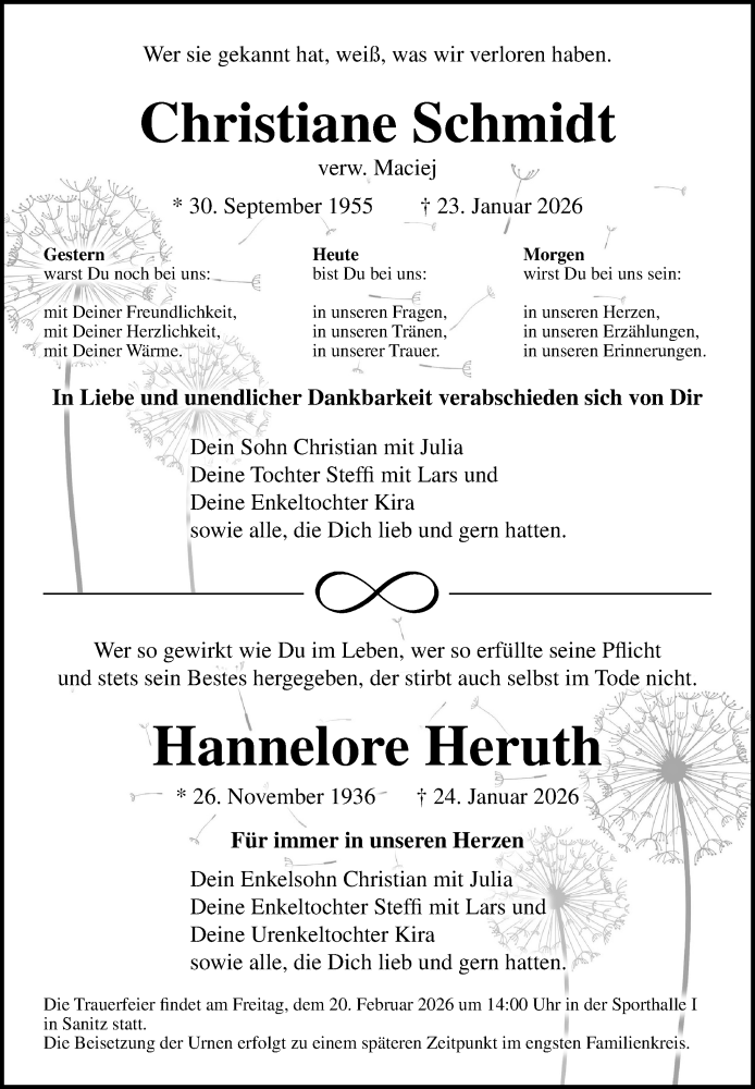  Traueranzeige für Hannelore Heruth vom 07.02.2026 aus Ostsee-Zeitung GmbH
