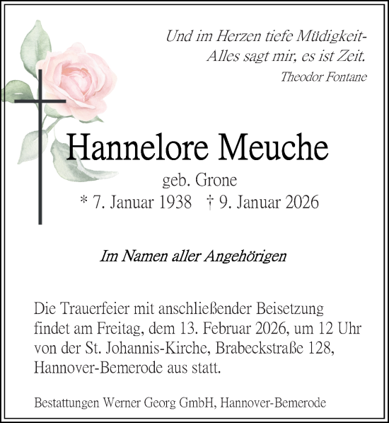 Traueranzeige von Hannelore Meuche von Hannoversche Allgemeine Zeitung/Neue Presse