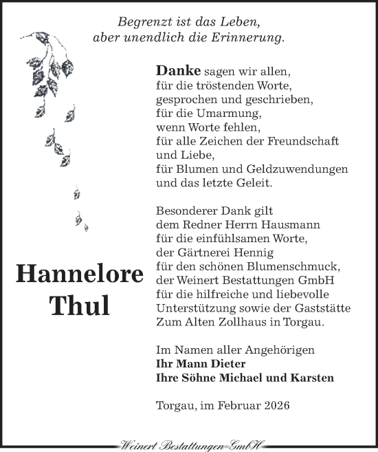 Traueranzeige von Hannelore Thul von Torgauer Zeitung