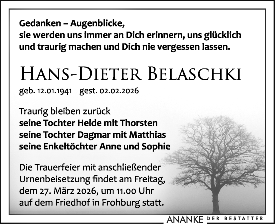 Traueranzeige von Hans-Dieter Belaschki von Leipziger Volkszeitung