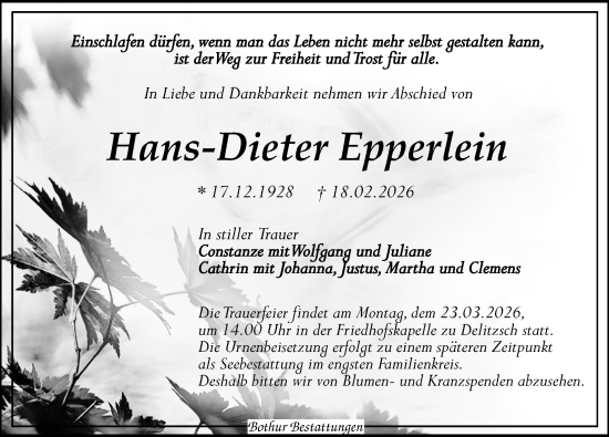 Traueranzeige von Hans-Dieter Epperlein von Leipziger Volkszeitung