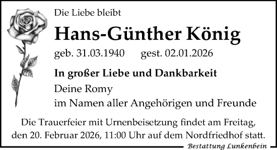 Traueranzeige von Hans-Günther König von Leipziger Volkszeitung