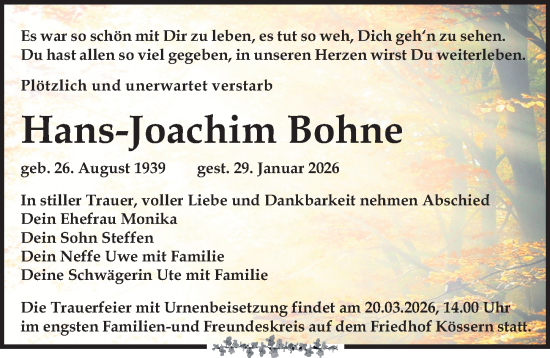 Traueranzeige von Hans-Joachim Bohne von Leipziger Volkszeitung