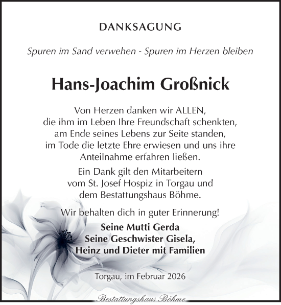 Traueranzeige von Hans-Joachim Großnick von Torgauer Zeitung