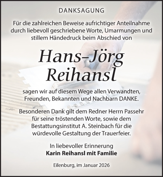 Traueranzeige von Hans-Jörg Reihansl von Leipziger Volkszeitung