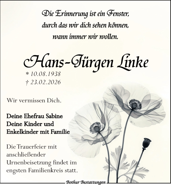 Traueranzeige von Hans-Jürgen Linke von Leipziger Volkszeitung