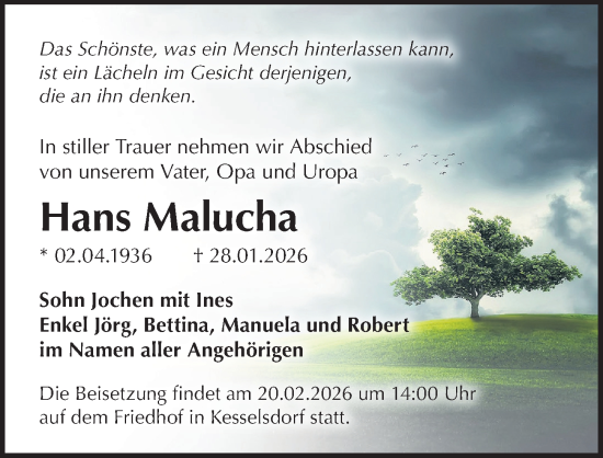 Traueranzeige von Hans Malucha von Sächsische Zeitung