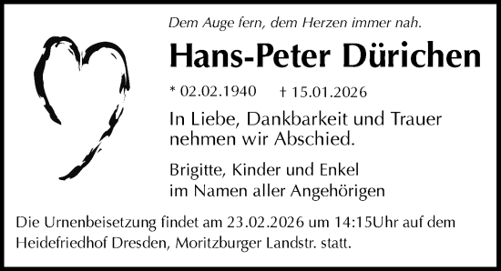Traueranzeige von Hans-Peter Dürichen von Sächsische Zeitung