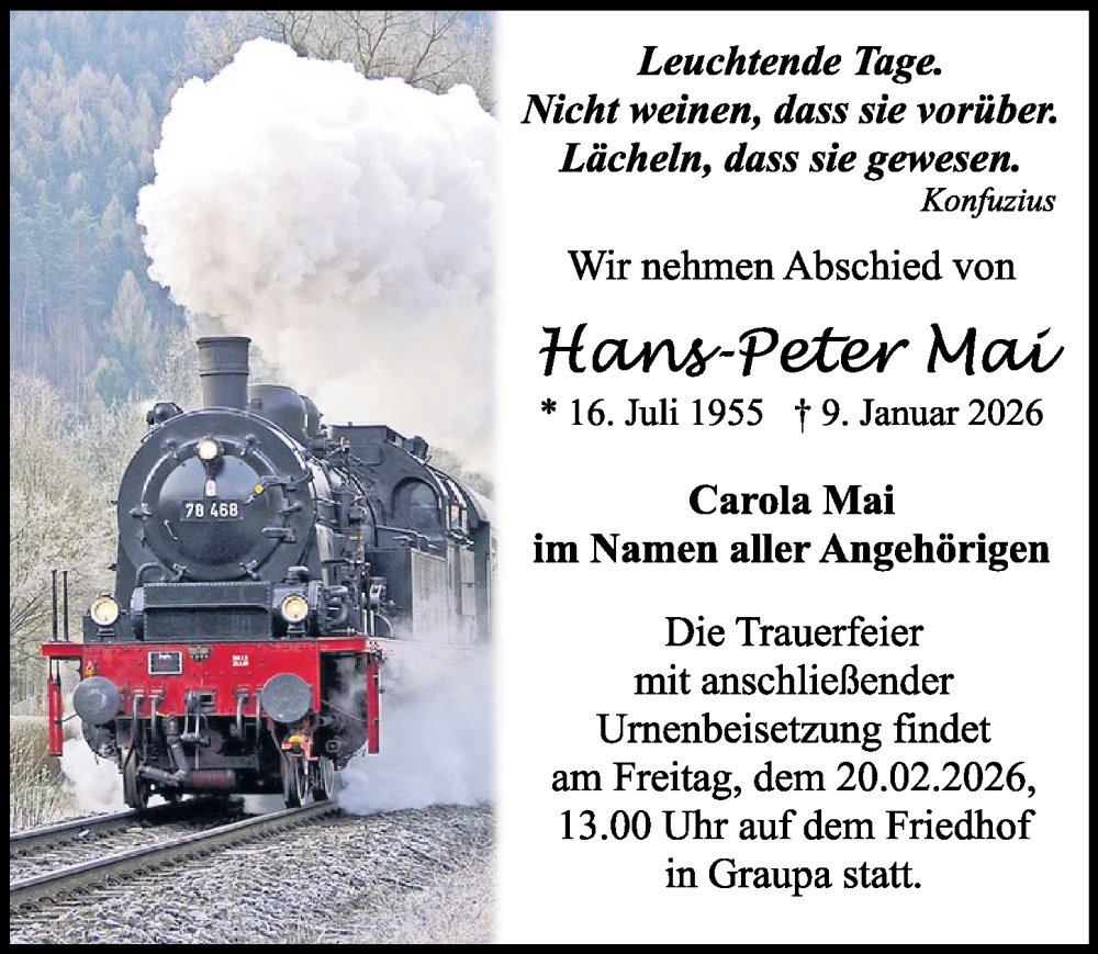  Traueranzeige für Hans-Peter Mai vom 07.02.2026 aus Sächsische Zeitung