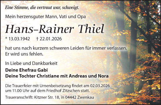Traueranzeige von Hans-Rainer Thiel von Leipziger Volkszeitung