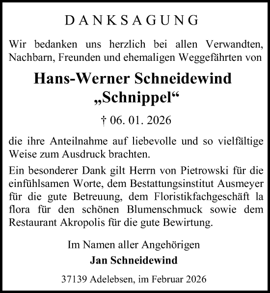 Traueranzeige von Hans-Werner Schneidewind von Göttinger Tageblatt
