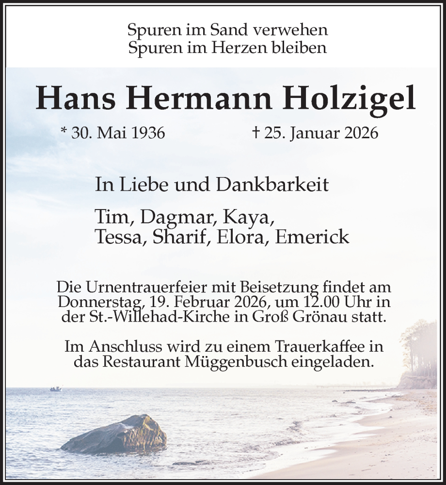  Traueranzeige für Hans Hermann Holzigel vom 08.02.2026 aus Lübecker Nachrichten