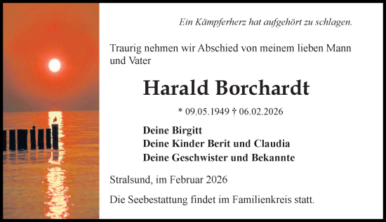 Traueranzeige von Harald Borchardt von Ostsee-Zeitung GmbH