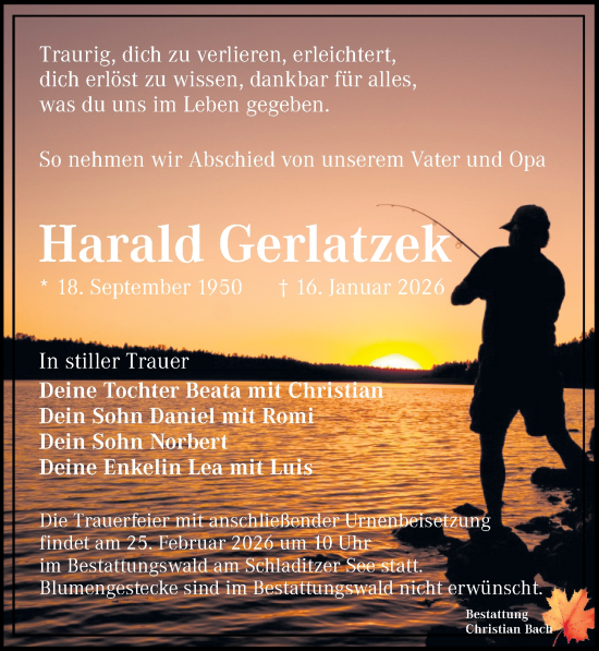 Traueranzeige von Harald Gerlatzek von Leipziger Volkszeitung