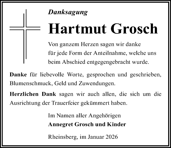 Traueranzeige von Hartmut Grosch von Märkischen Allgemeine Zeitung