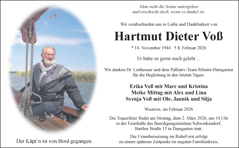  Traueranzeige für Hartmut Dieter Voß vom 14.02.2026 aus Ostsee-Zeitung GmbH