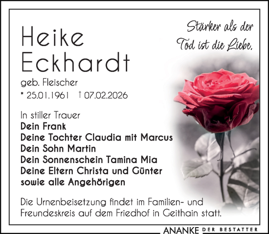 Traueranzeige von Heike Eckhardt von Leipziger Volkszeitung