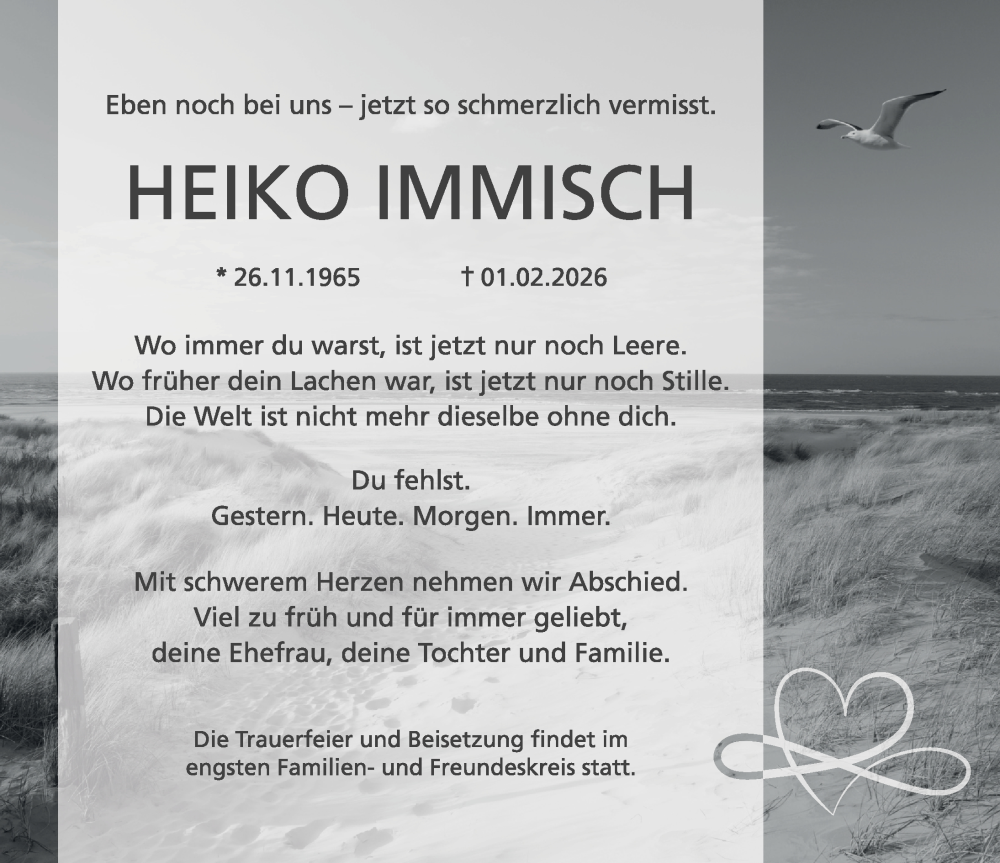  Traueranzeige für Heiko Immisch vom 14.02.2026 aus Leipziger Volkszeitung