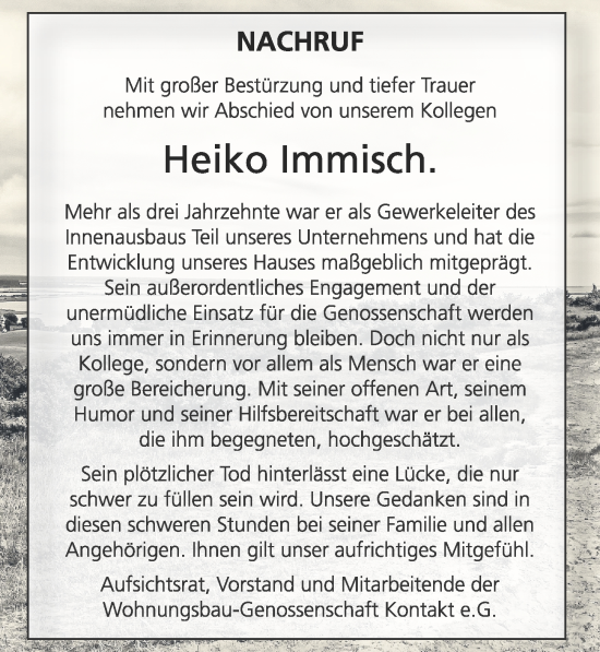 Traueranzeige von Heiko Immisch von Leipziger Volkszeitung