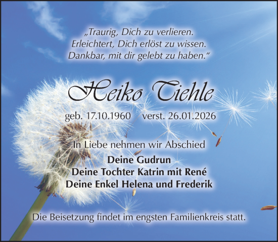 Traueranzeige von Heiko Tiehle von Sächsische Zeitung