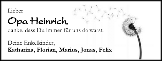 Traueranzeige von Heinrich  von Die Harke